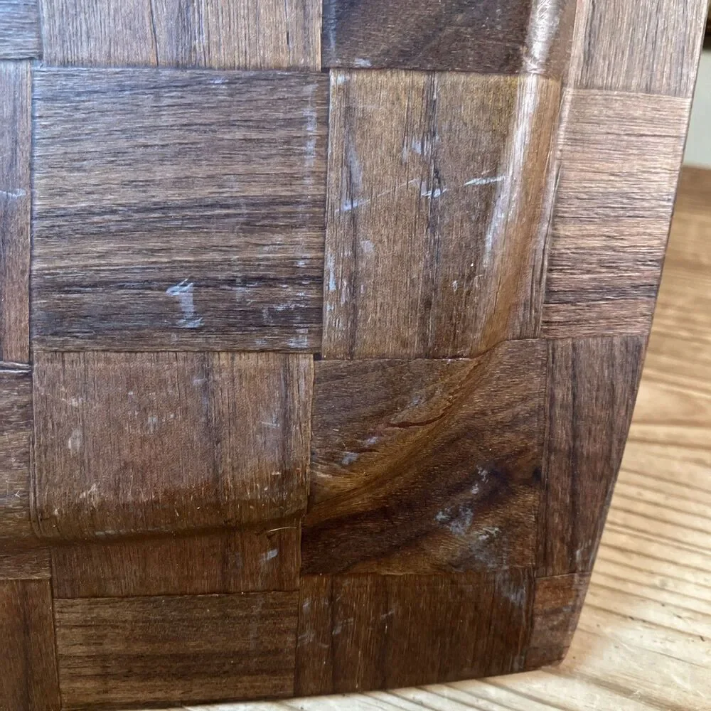 VTG Hand Woven Weavewood Steak Sizzler Aluminum Insert Walnut Serving Tray USA